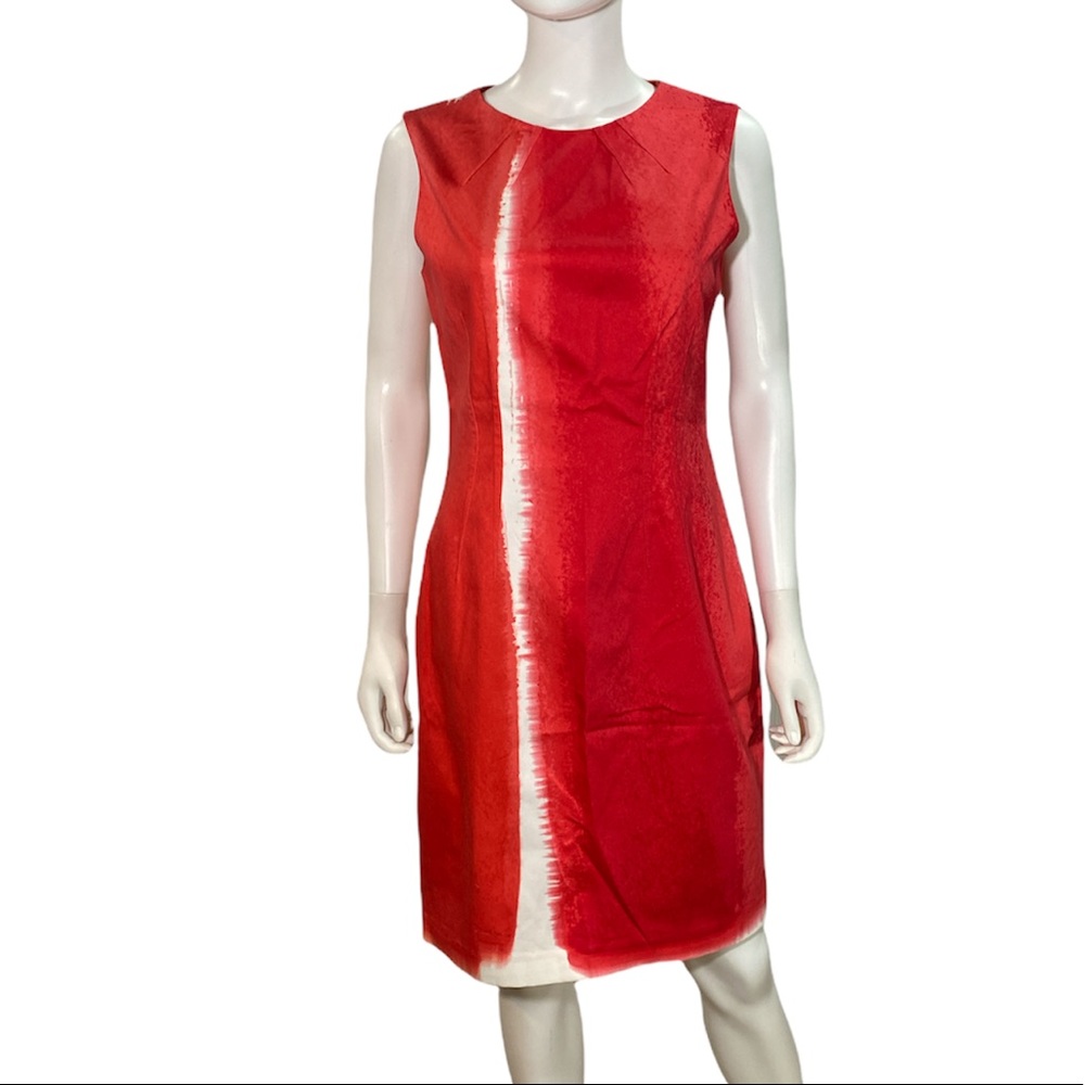 Tahari size 10 red to pink hues tie-dye watercolors sheath dress